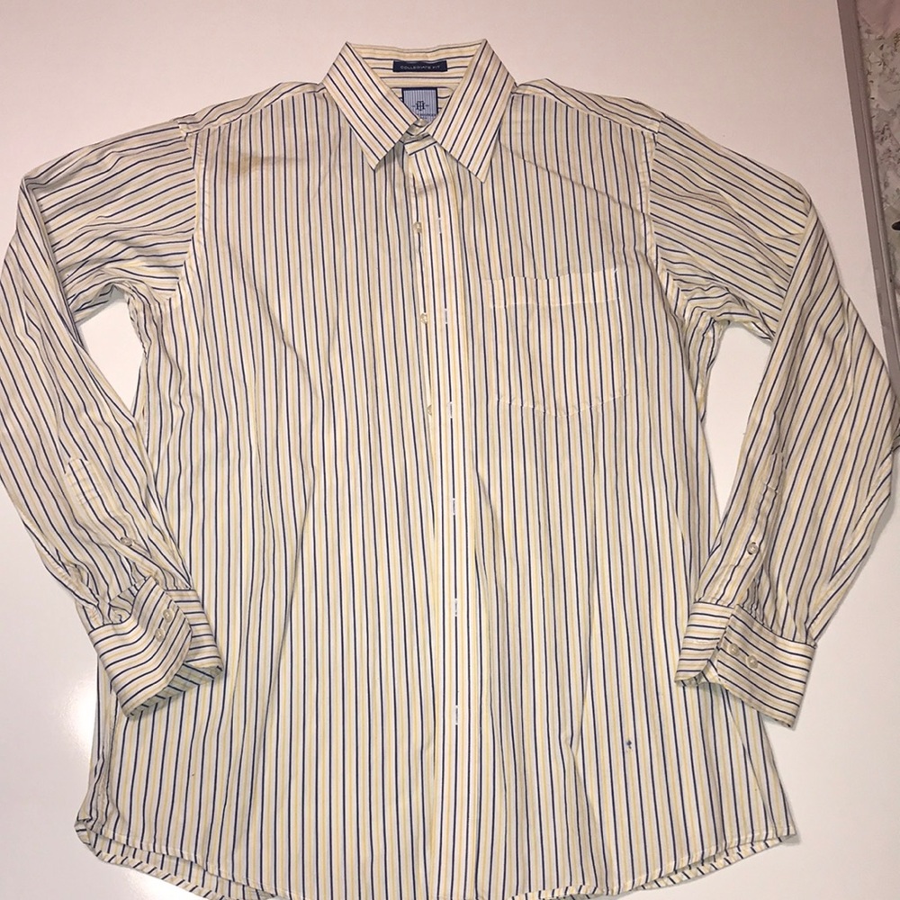 Vintage Tommy Hilfiger Dress Shirt White w Blue Yellow Stripes Size M 15.5 34-35